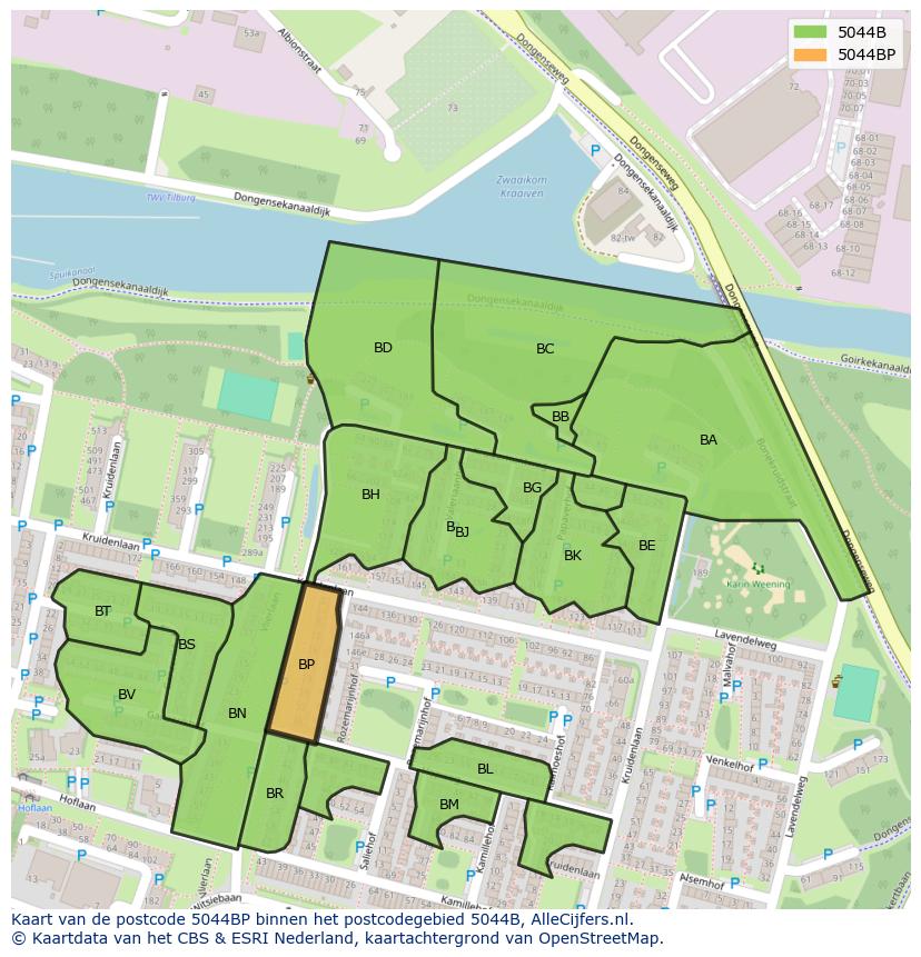 Afbeelding van het postcodegebied 5044 BP op de kaart.