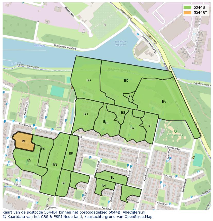 Afbeelding van het postcodegebied 5044 BT op de kaart.