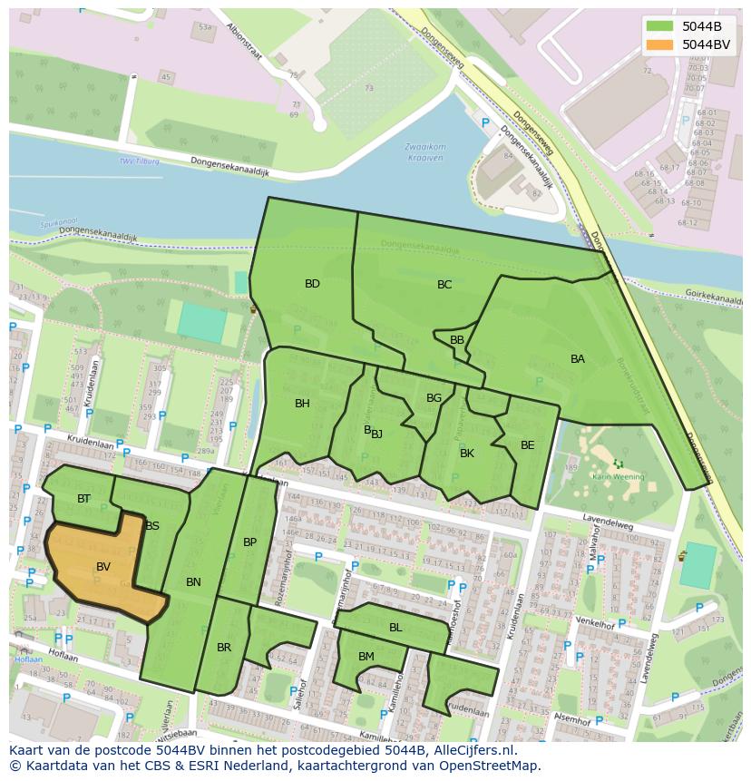 Afbeelding van het postcodegebied 5044 BV op de kaart.