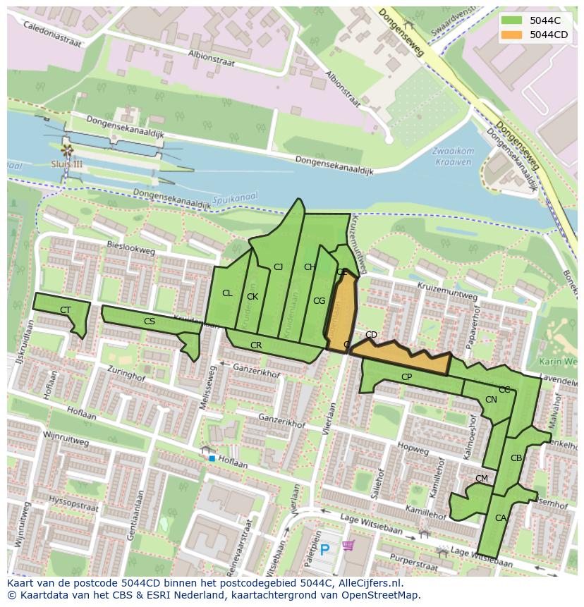 Afbeelding van het postcodegebied 5044 CD op de kaart.
