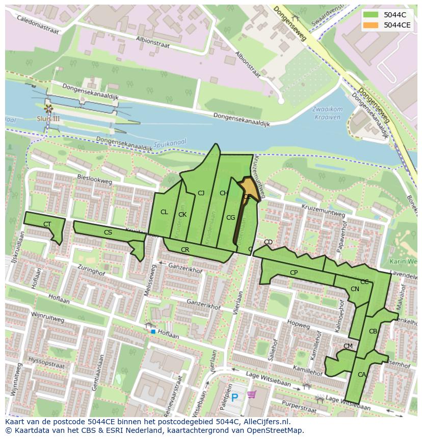 Afbeelding van het postcodegebied 5044 CE op de kaart.