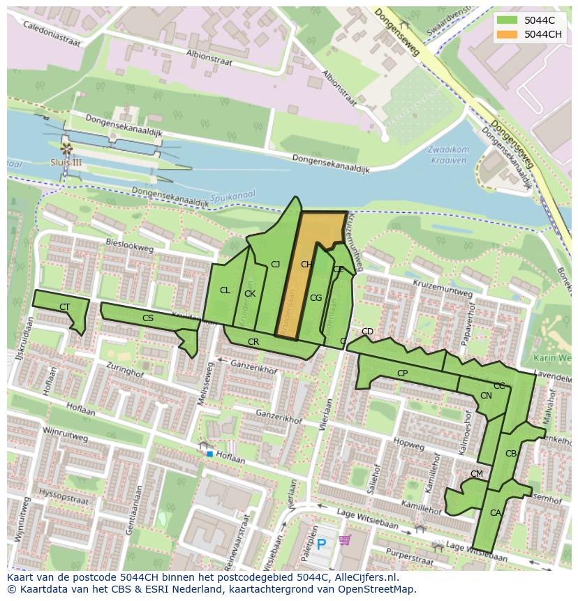 Afbeelding van het postcodegebied 5044 CH op de kaart.