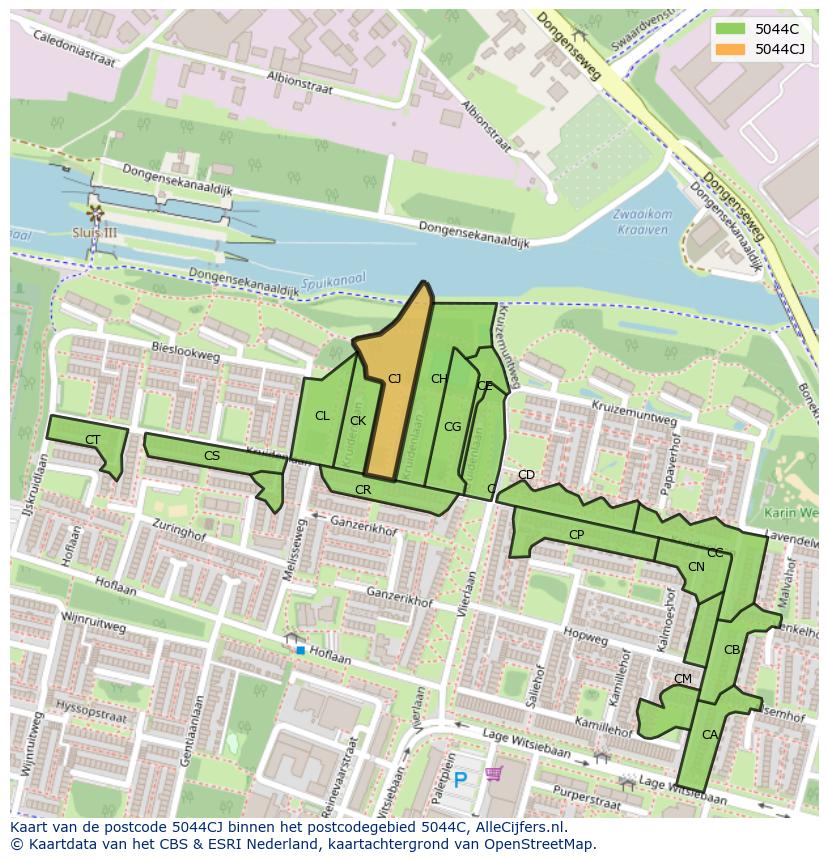 Afbeelding van het postcodegebied 5044 CJ op de kaart.