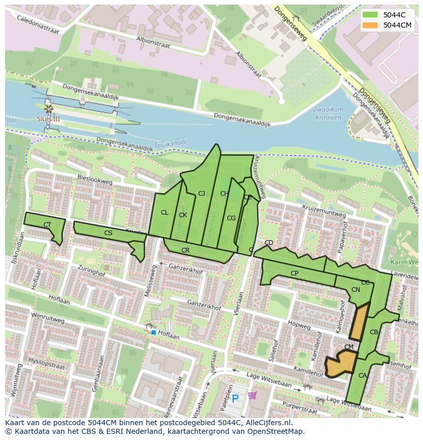 Afbeelding van het postcodegebied 5044 CM op de kaart.