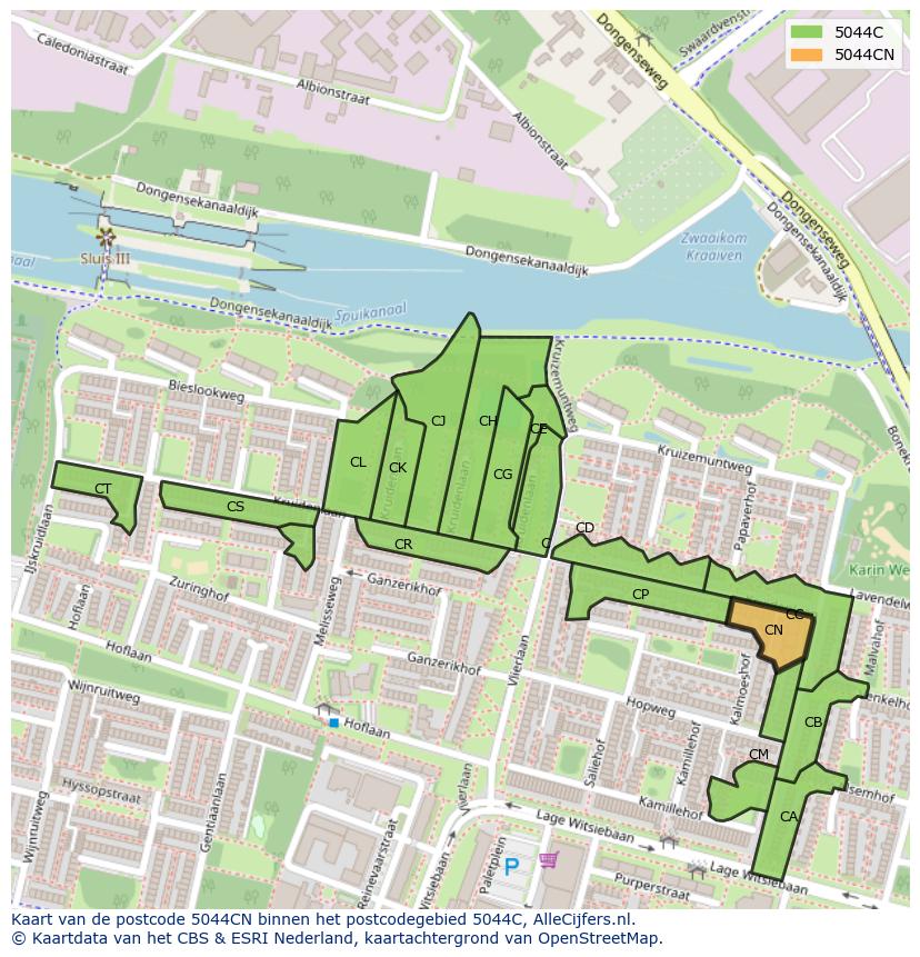 Afbeelding van het postcodegebied 5044 CN op de kaart.