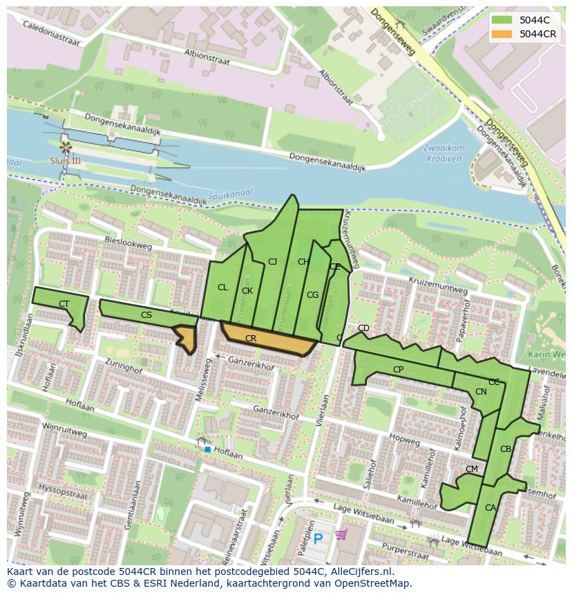 Afbeelding van het postcodegebied 5044 CR op de kaart.