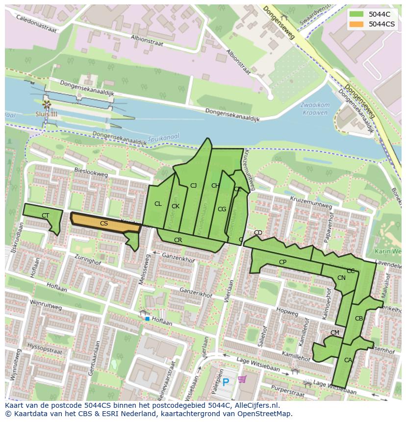 Afbeelding van het postcodegebied 5044 CS op de kaart.