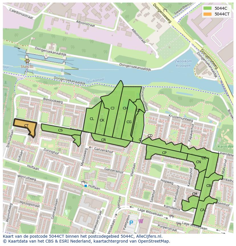 Afbeelding van het postcodegebied 5044 CT op de kaart.