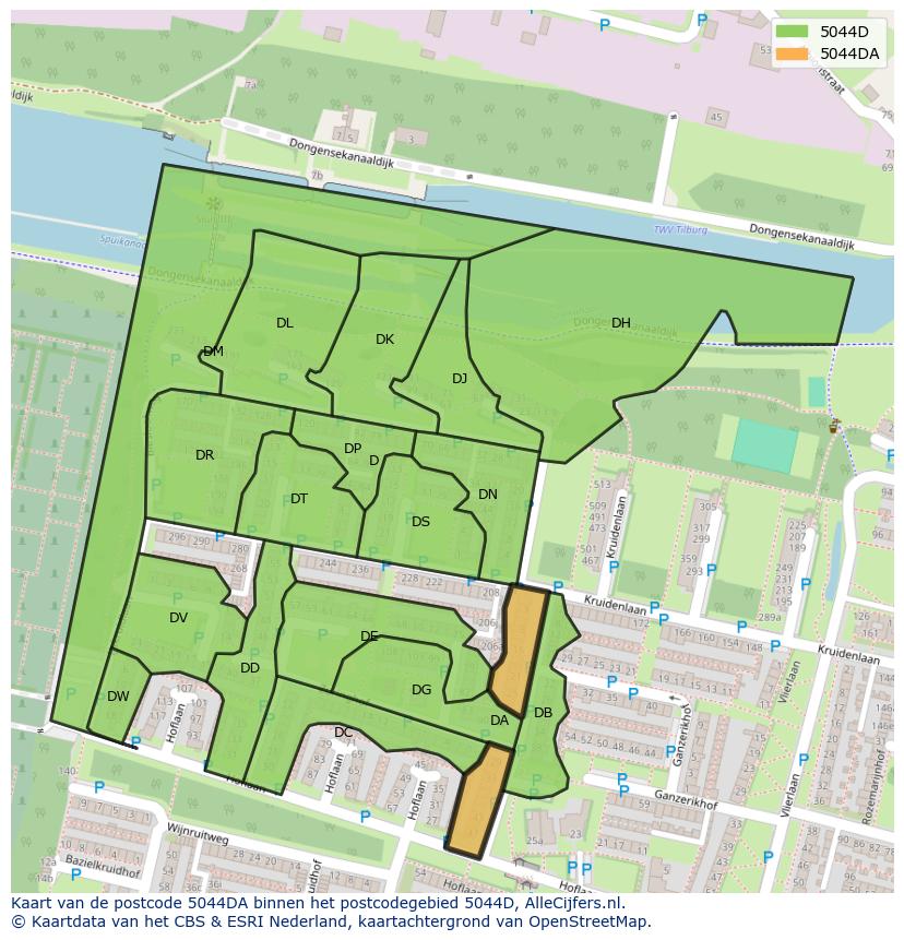 Afbeelding van het postcodegebied 5044 DA op de kaart.