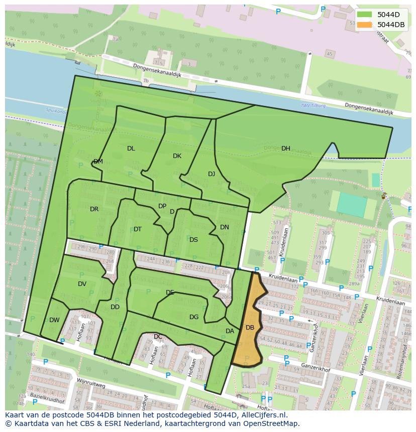 Afbeelding van het postcodegebied 5044 DB op de kaart.