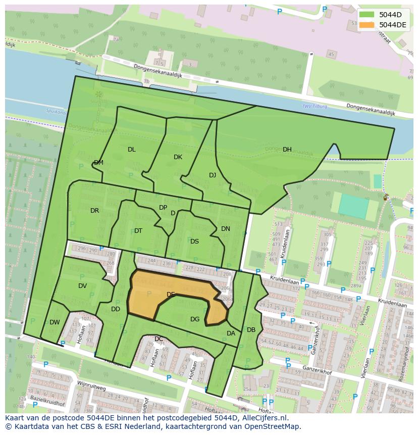 Afbeelding van het postcodegebied 5044 DE op de kaart.