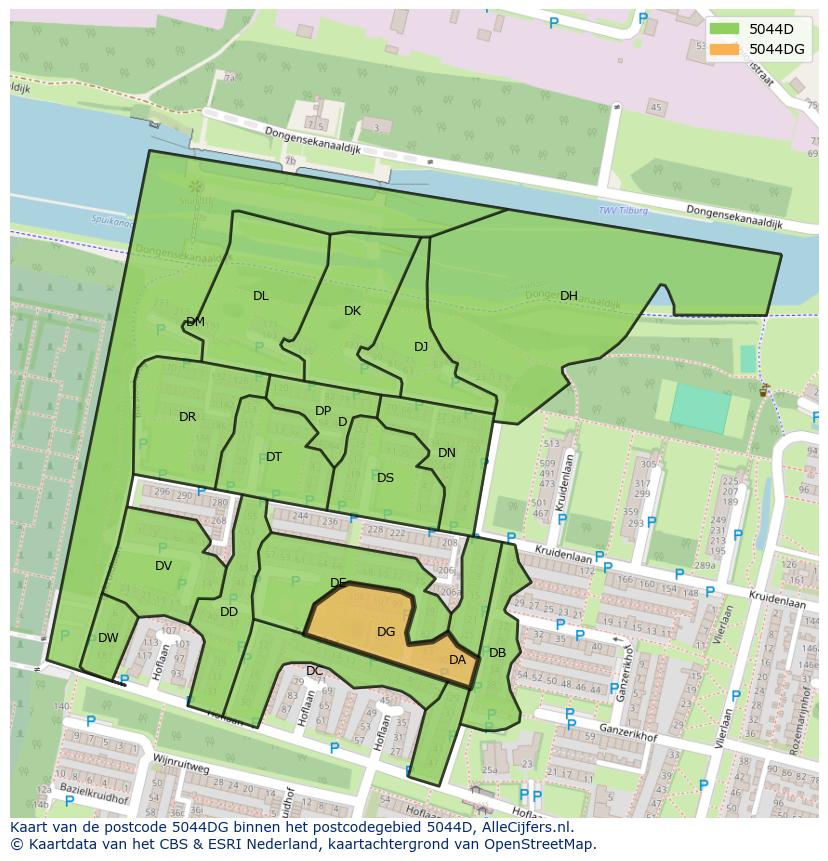 Afbeelding van het postcodegebied 5044 DG op de kaart.