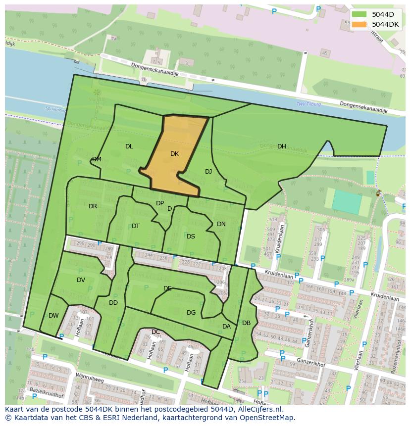 Afbeelding van het postcodegebied 5044 DK op de kaart.