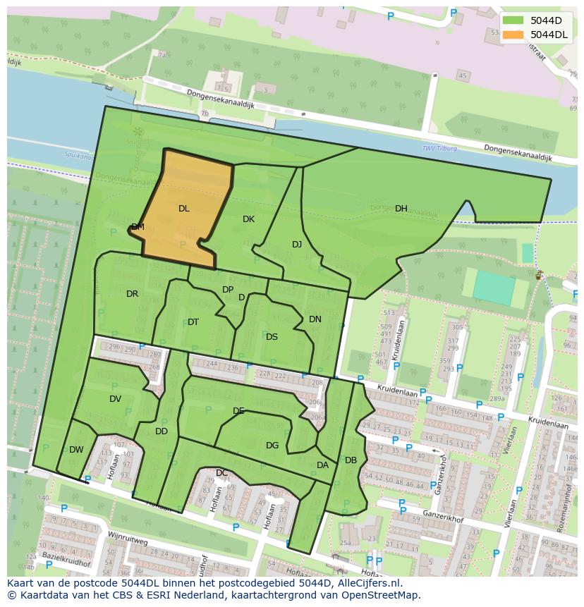 Afbeelding van het postcodegebied 5044 DL op de kaart.
