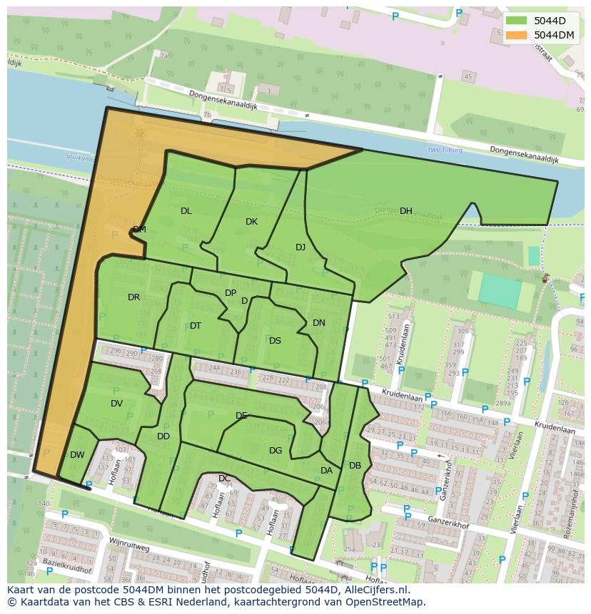 Afbeelding van het postcodegebied 5044 DM op de kaart.