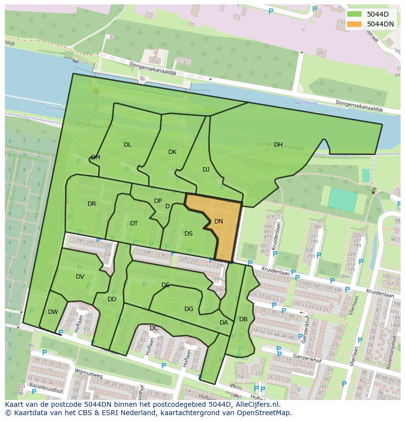 Afbeelding van het postcodegebied 5044 DN op de kaart.