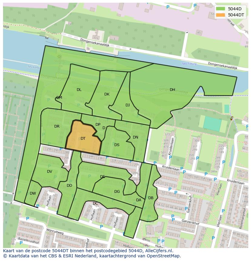 Afbeelding van het postcodegebied 5044 DT op de kaart.