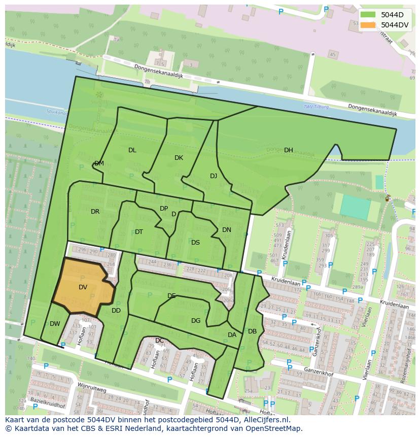 Afbeelding van het postcodegebied 5044 DV op de kaart.