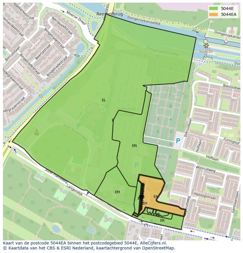 Afbeelding van het postcodegebied 5044 EA op de kaart.