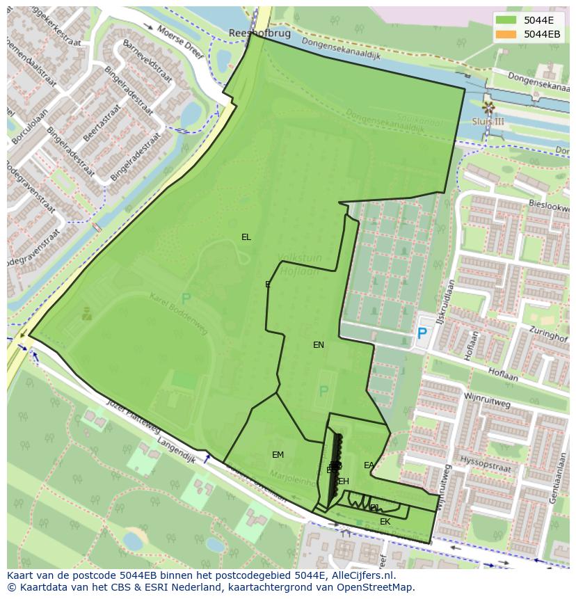 Afbeelding van het postcodegebied 5044 EB op de kaart.