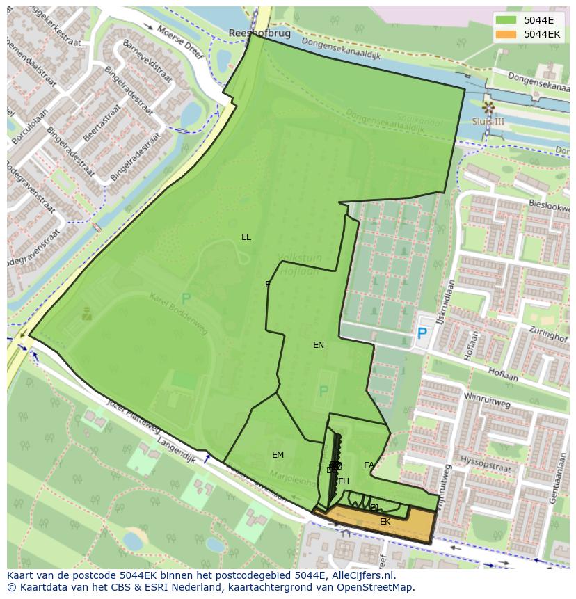 Afbeelding van het postcodegebied 5044 EK op de kaart.
