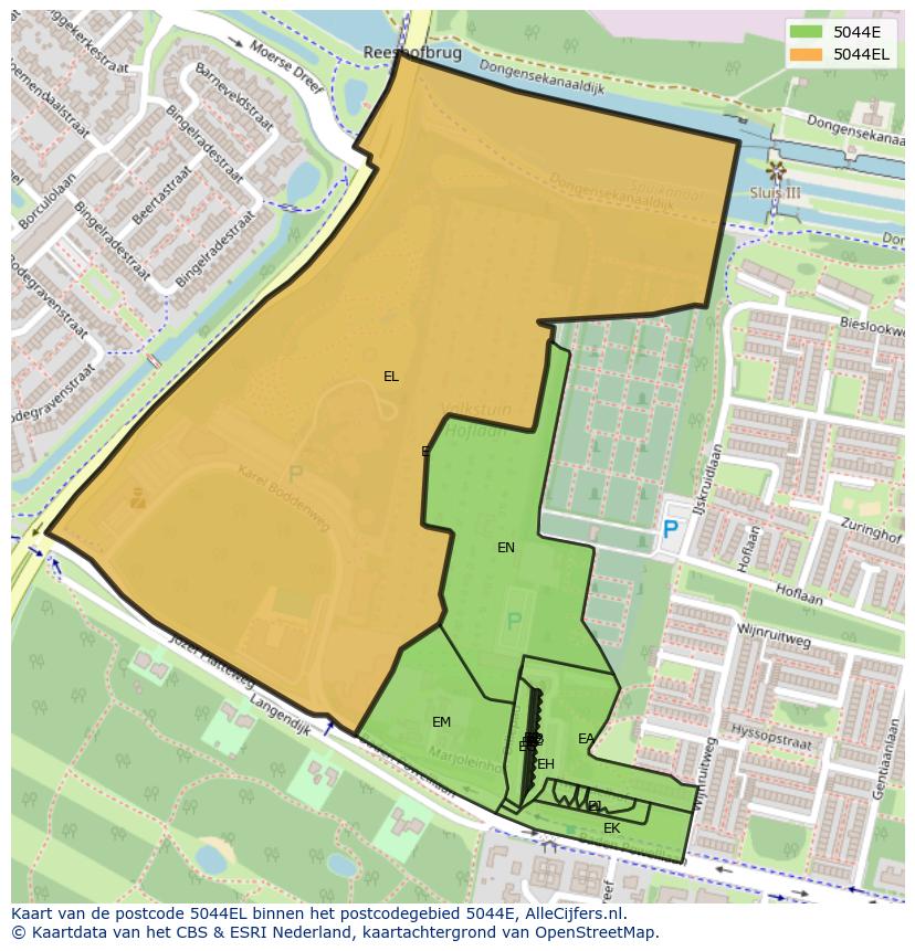 Afbeelding van het postcodegebied 5044 EL op de kaart.