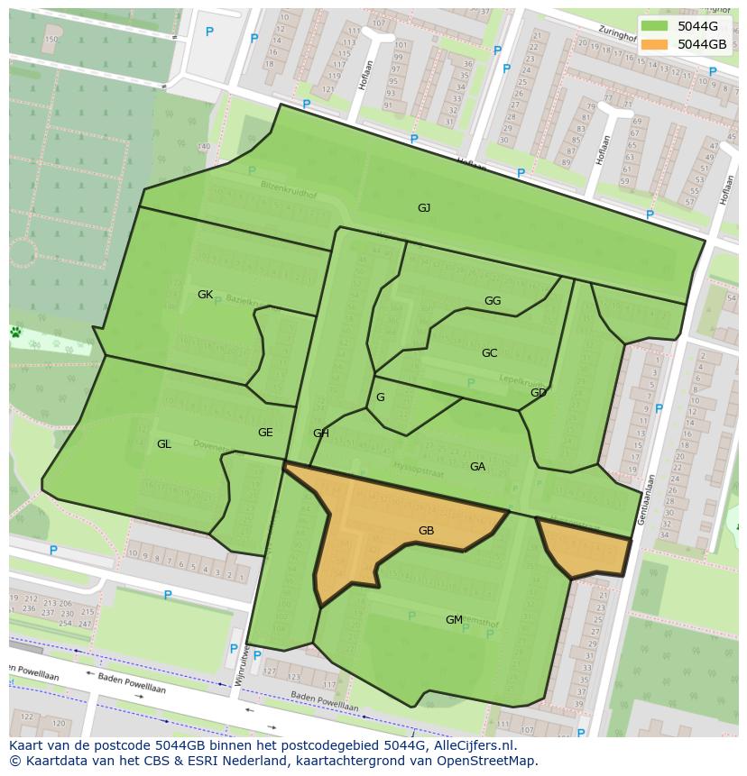 Afbeelding van het postcodegebied 5044 GB op de kaart.