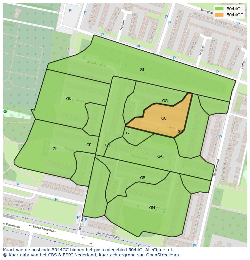 Afbeelding van het postcodegebied 5044 GC op de kaart.