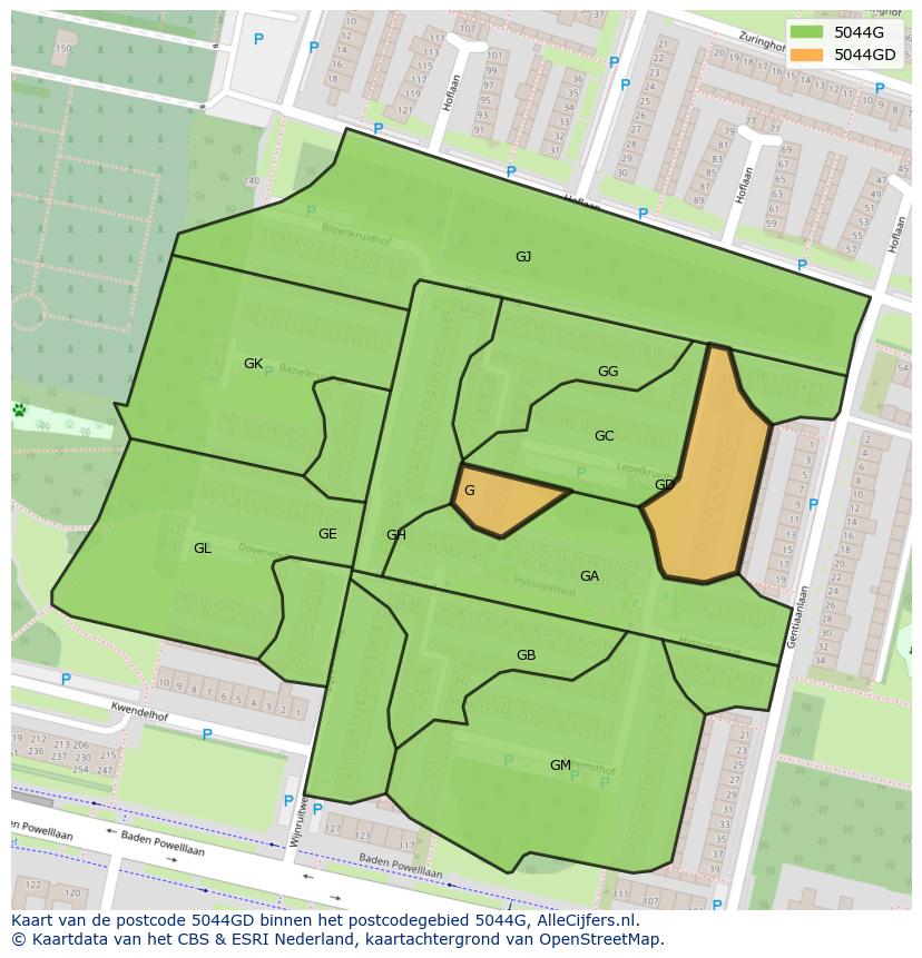 Afbeelding van het postcodegebied 5044 GD op de kaart.