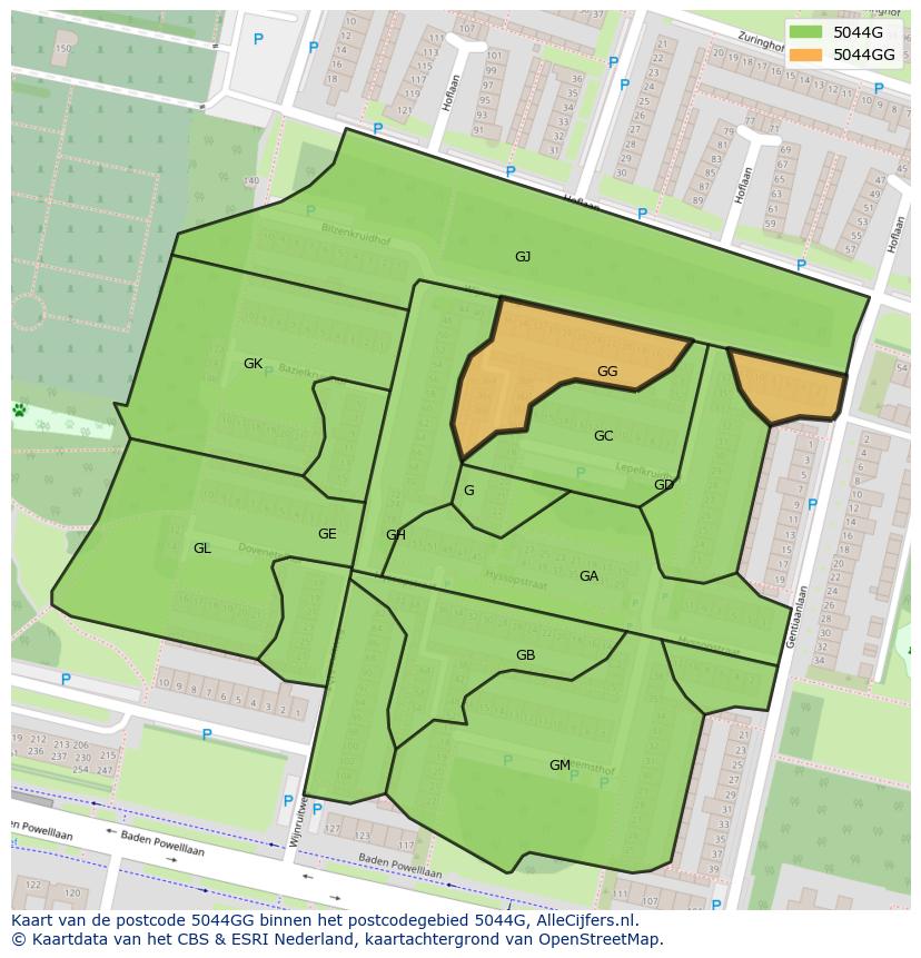 Afbeelding van het postcodegebied 5044 GG op de kaart.