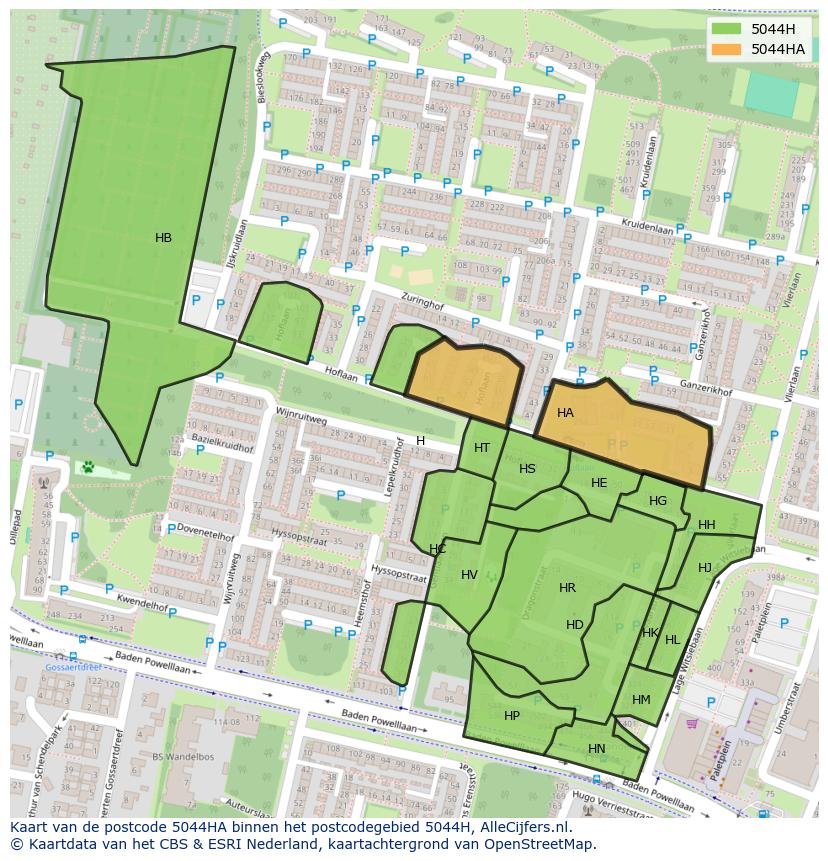 Afbeelding van het postcodegebied 5044 HA op de kaart.