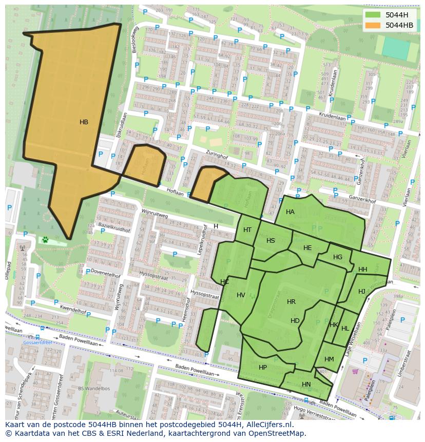 Afbeelding van het postcodegebied 5044 HB op de kaart.