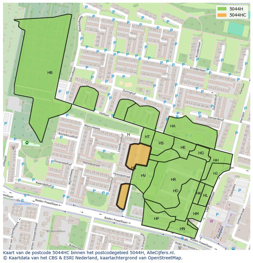 Afbeelding van het postcodegebied 5044 HC op de kaart.