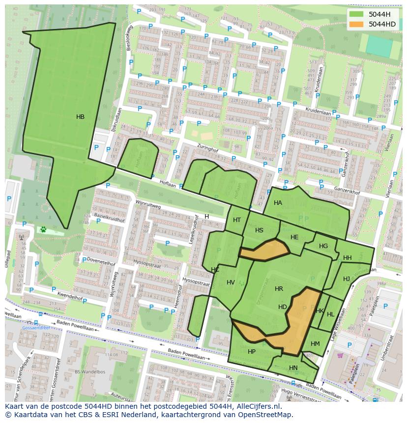 Afbeelding van het postcodegebied 5044 HD op de kaart.