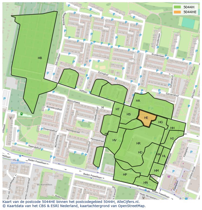 Afbeelding van het postcodegebied 5044 HE op de kaart.