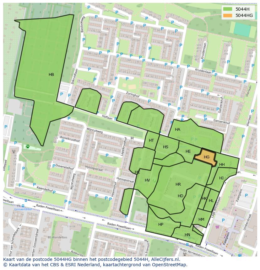 Afbeelding van het postcodegebied 5044 HG op de kaart.