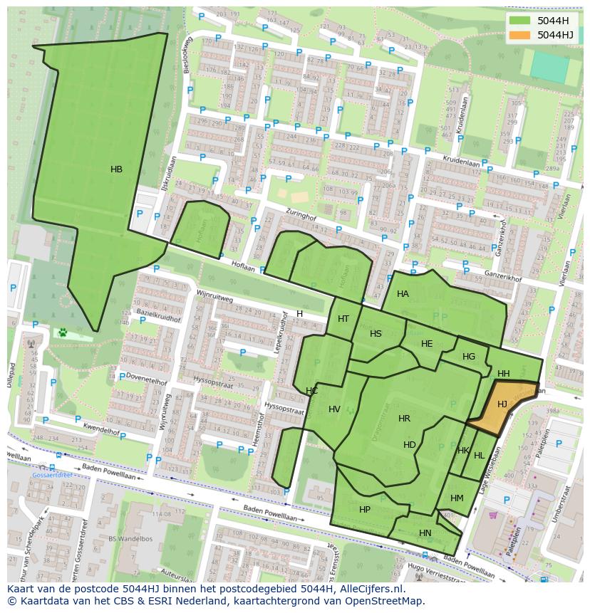 Afbeelding van het postcodegebied 5044 HJ op de kaart.