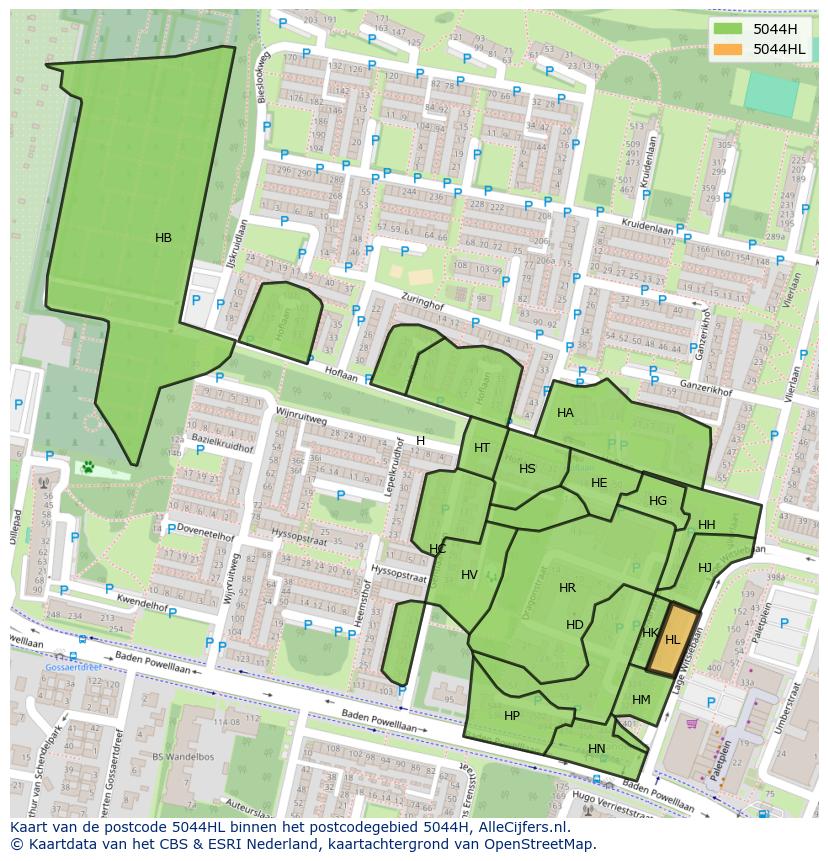 Afbeelding van het postcodegebied 5044 HL op de kaart.