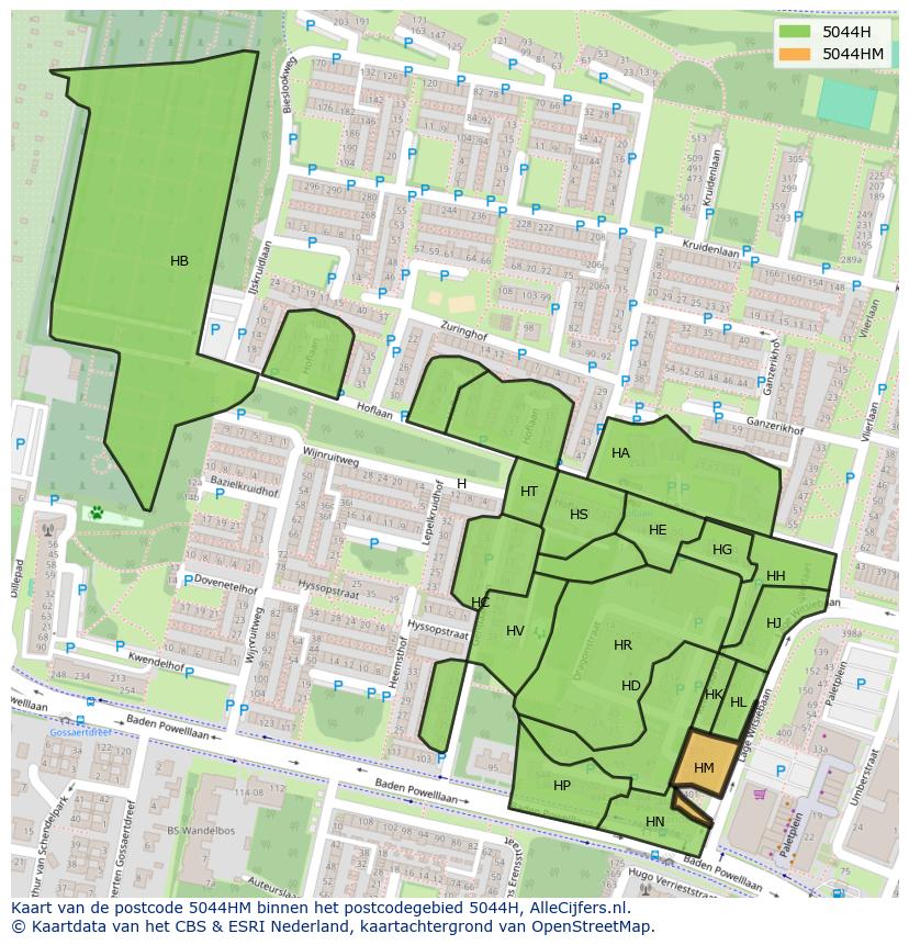 Afbeelding van het postcodegebied 5044 HM op de kaart.