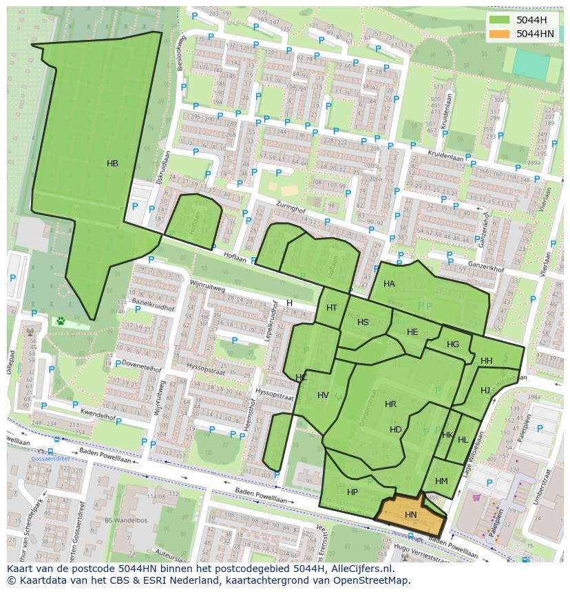 Afbeelding van het postcodegebied 5044 HN op de kaart.