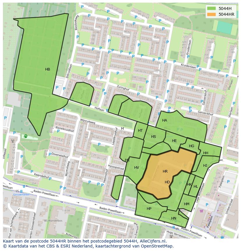 Afbeelding van het postcodegebied 5044 HR op de kaart.