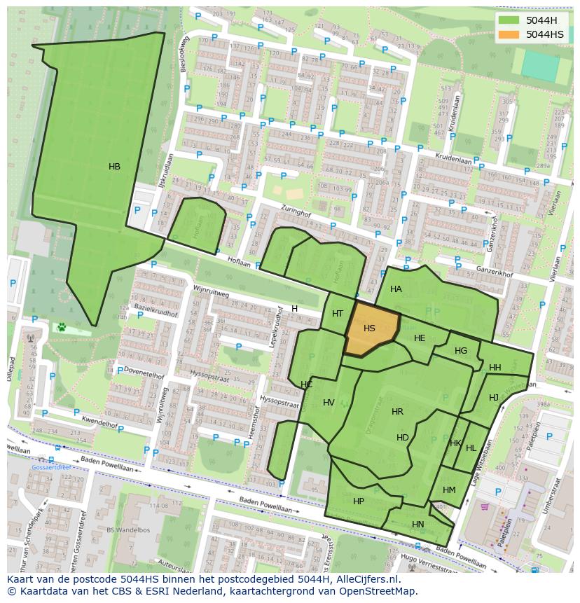 Afbeelding van het postcodegebied 5044 HS op de kaart.