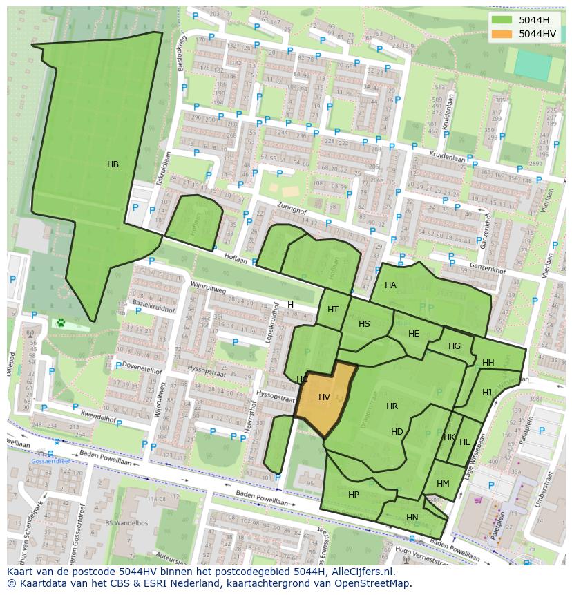 Afbeelding van het postcodegebied 5044 HV op de kaart.