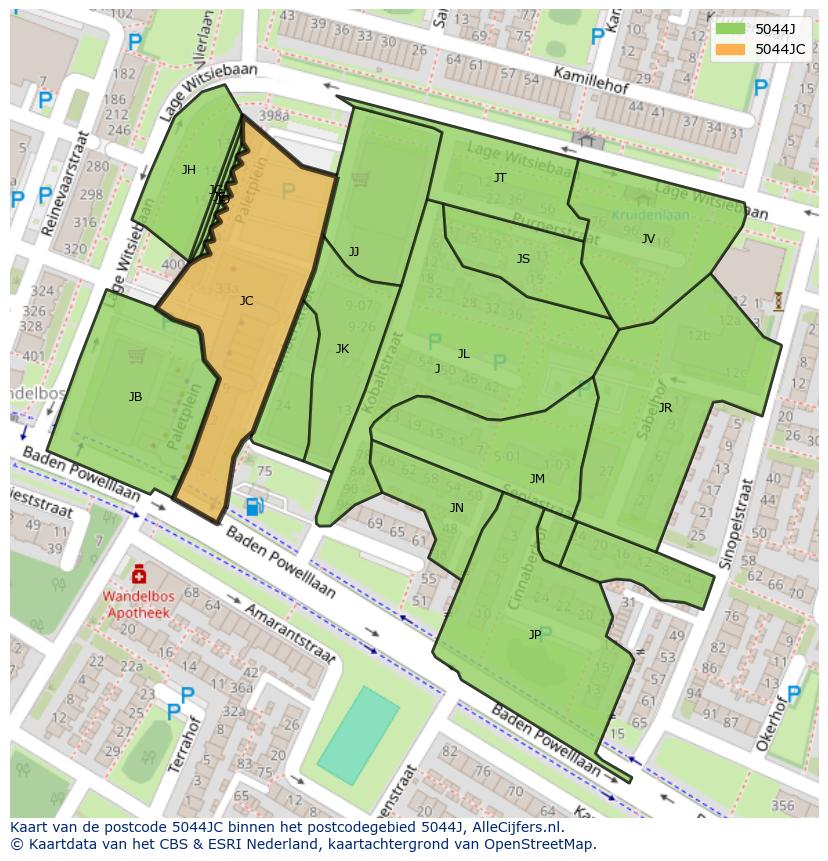 Afbeelding van het postcodegebied 5044 JC op de kaart.