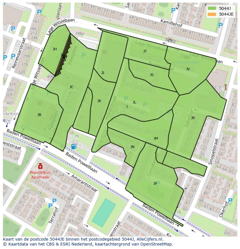 Afbeelding van het postcodegebied 5044 JE op de kaart.