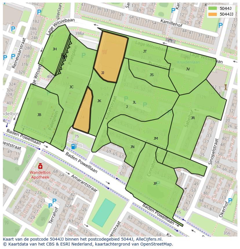 Afbeelding van het postcodegebied 5044 JJ op de kaart.
