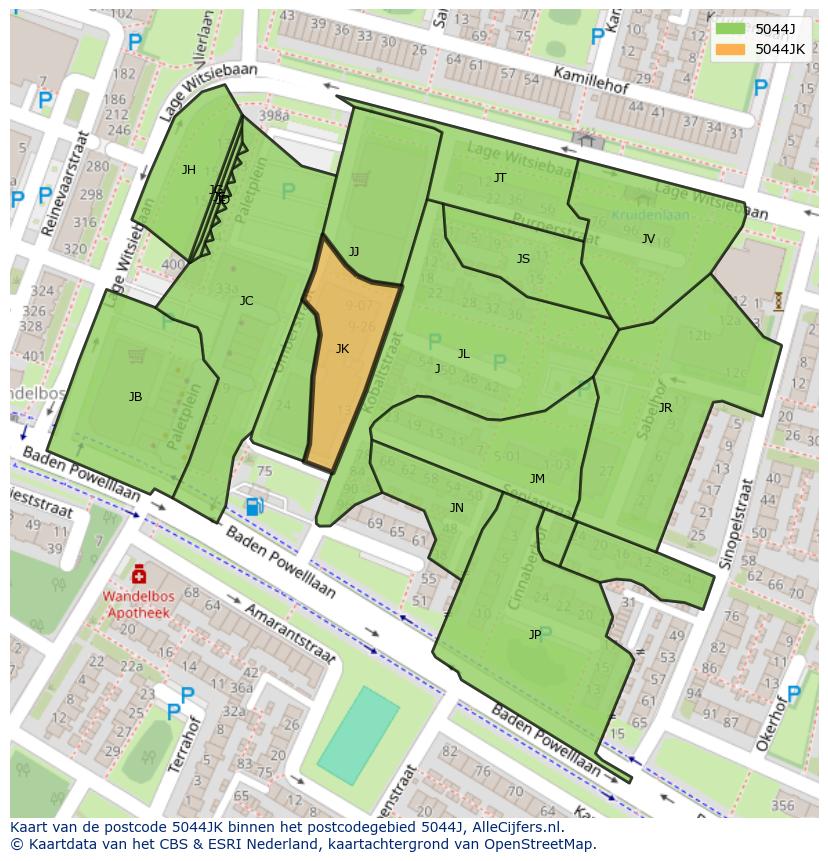Afbeelding van het postcodegebied 5044 JK op de kaart.