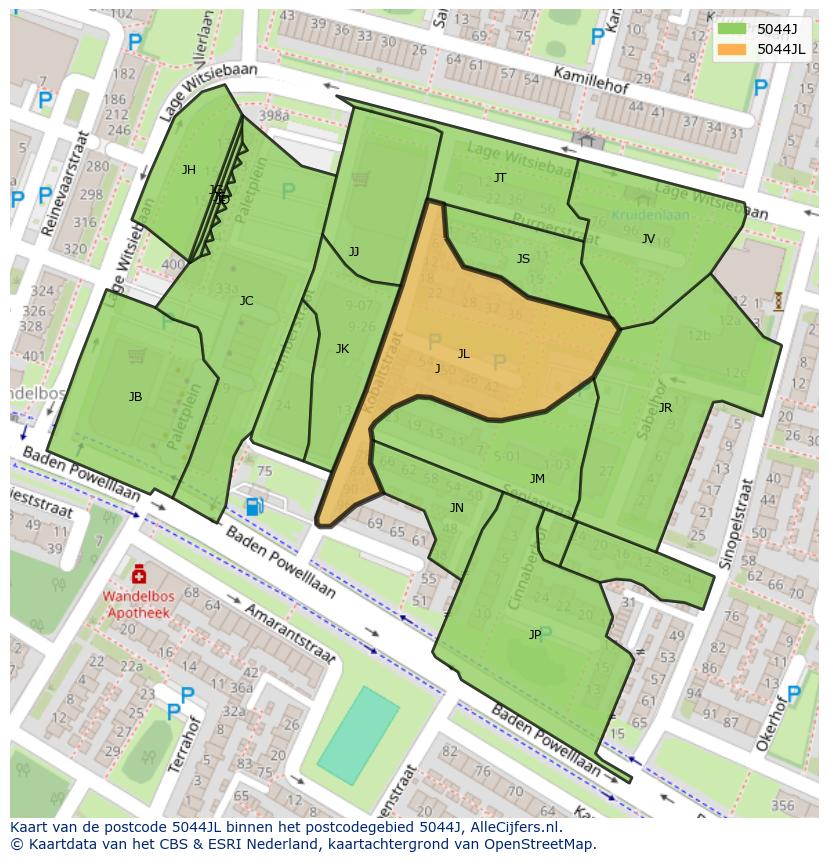 Afbeelding van het postcodegebied 5044 JL op de kaart.