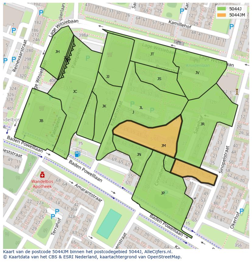 Afbeelding van het postcodegebied 5044 JM op de kaart.