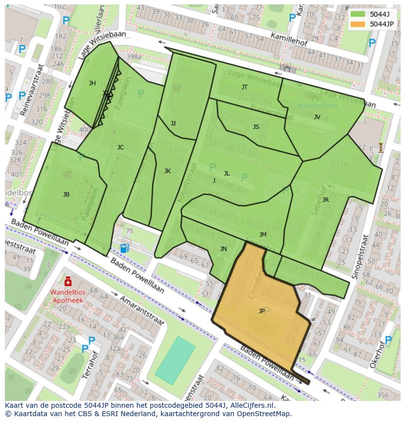Afbeelding van het postcodegebied 5044 JP op de kaart.